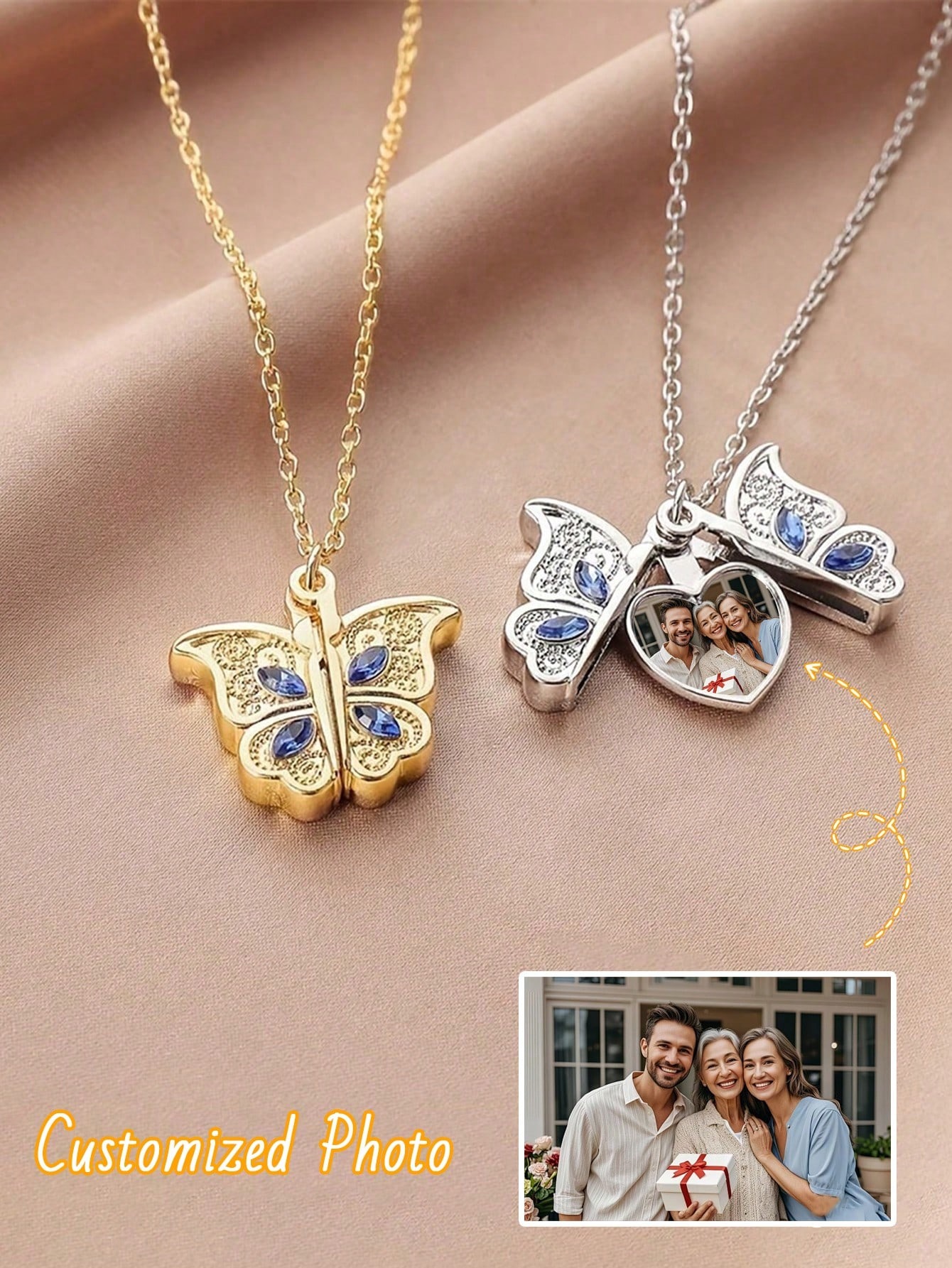 Personalized Photo Butterfly Pendant Necklace